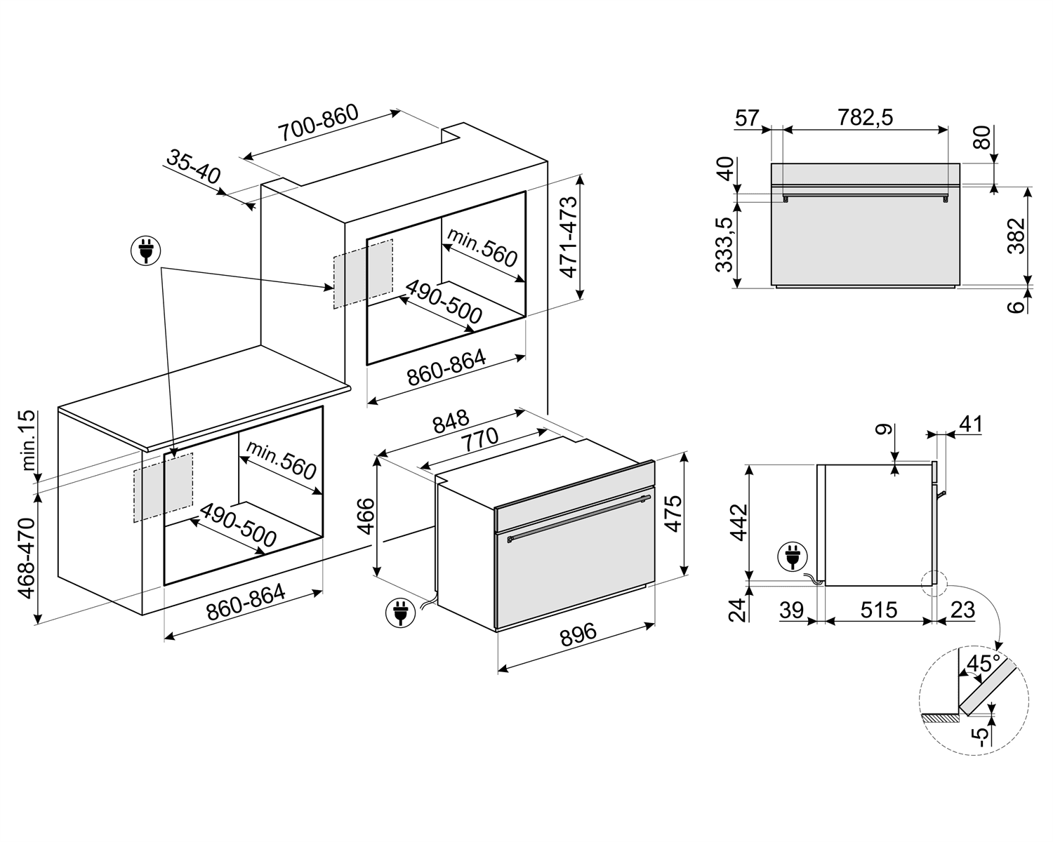 SMEG SFR9302TX oven, technische tekening