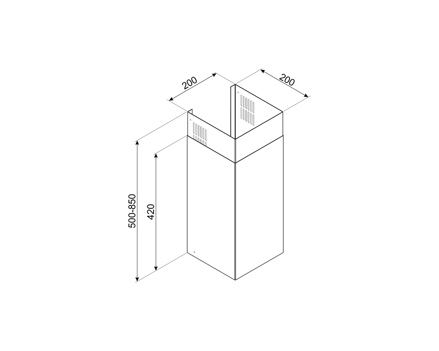 SMEG KITCMNSSKV schachtverlenging RVS, technische tekening