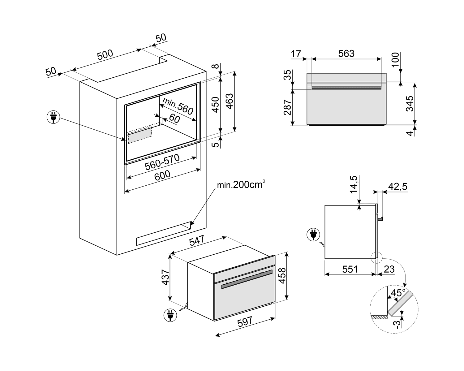 SMEG SBC4304X blast chiller, technische tekening