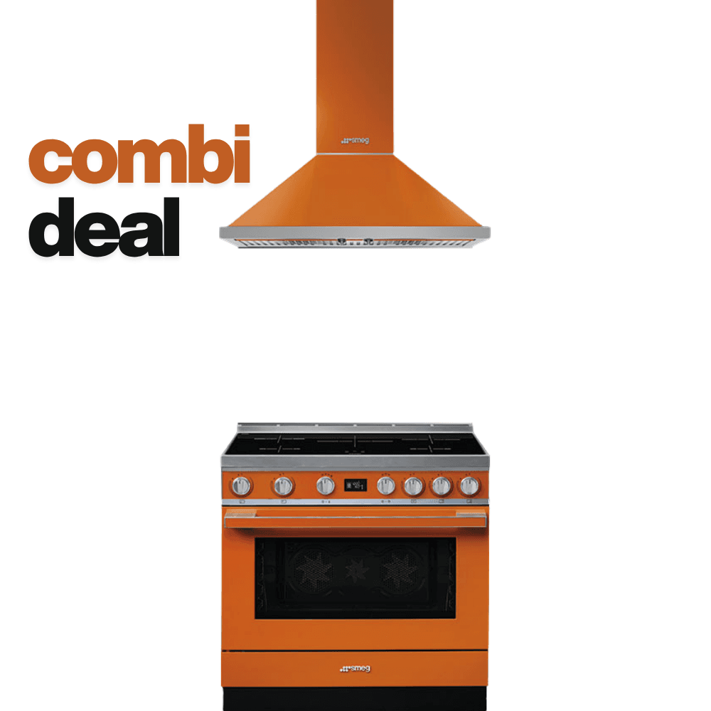 SMEG CPF9IPOR fornuis + KPF9OR afzuigkap, Oranje