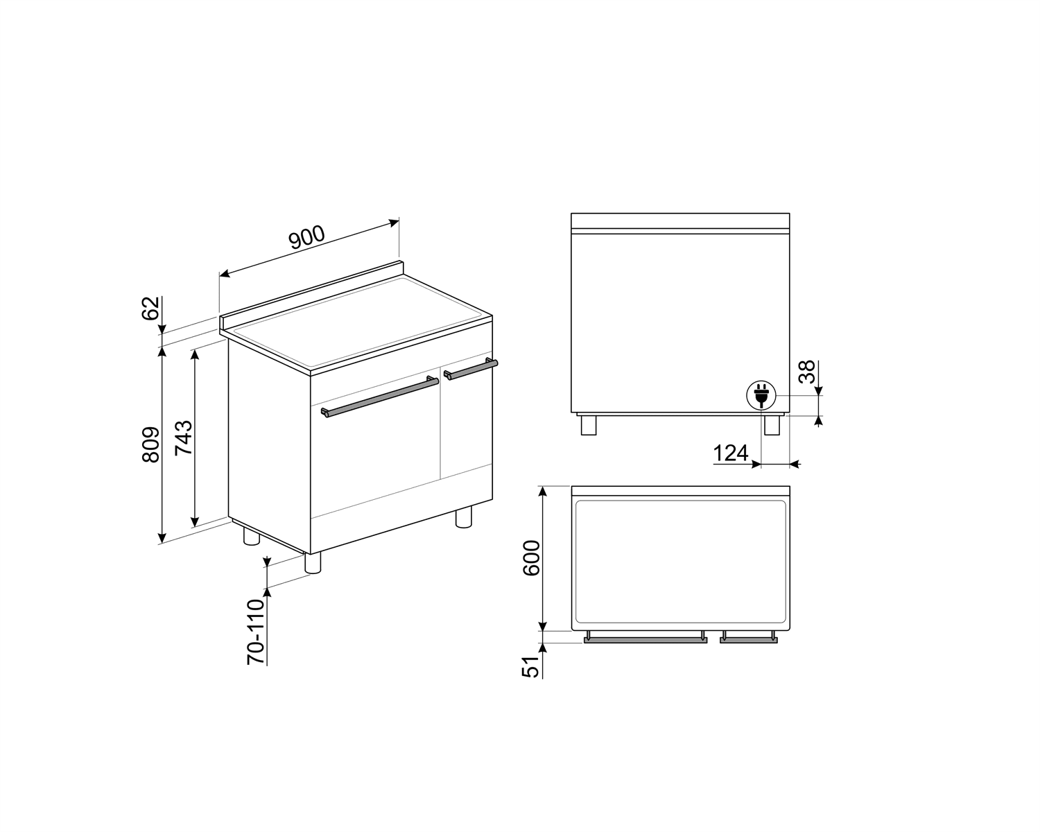 SMEG C92IPN2 fornuis, technische tekening