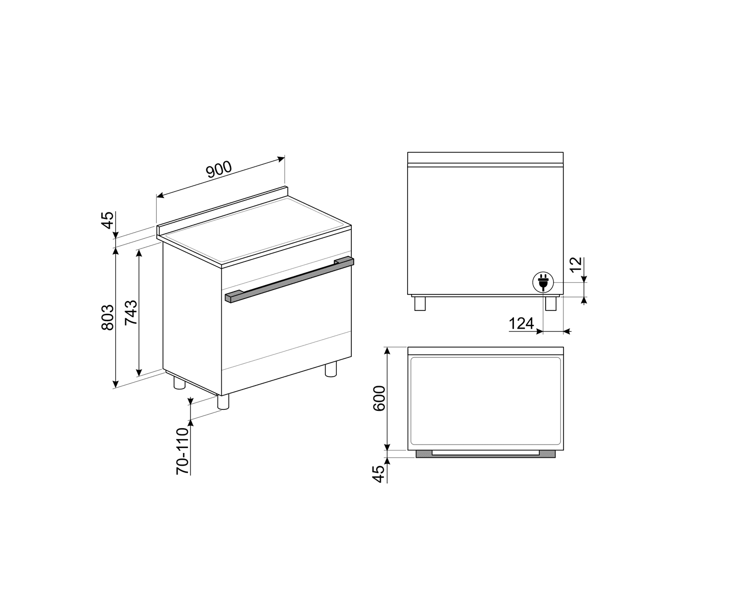 SMEG CPF9IPYW fornuis, technische tekening