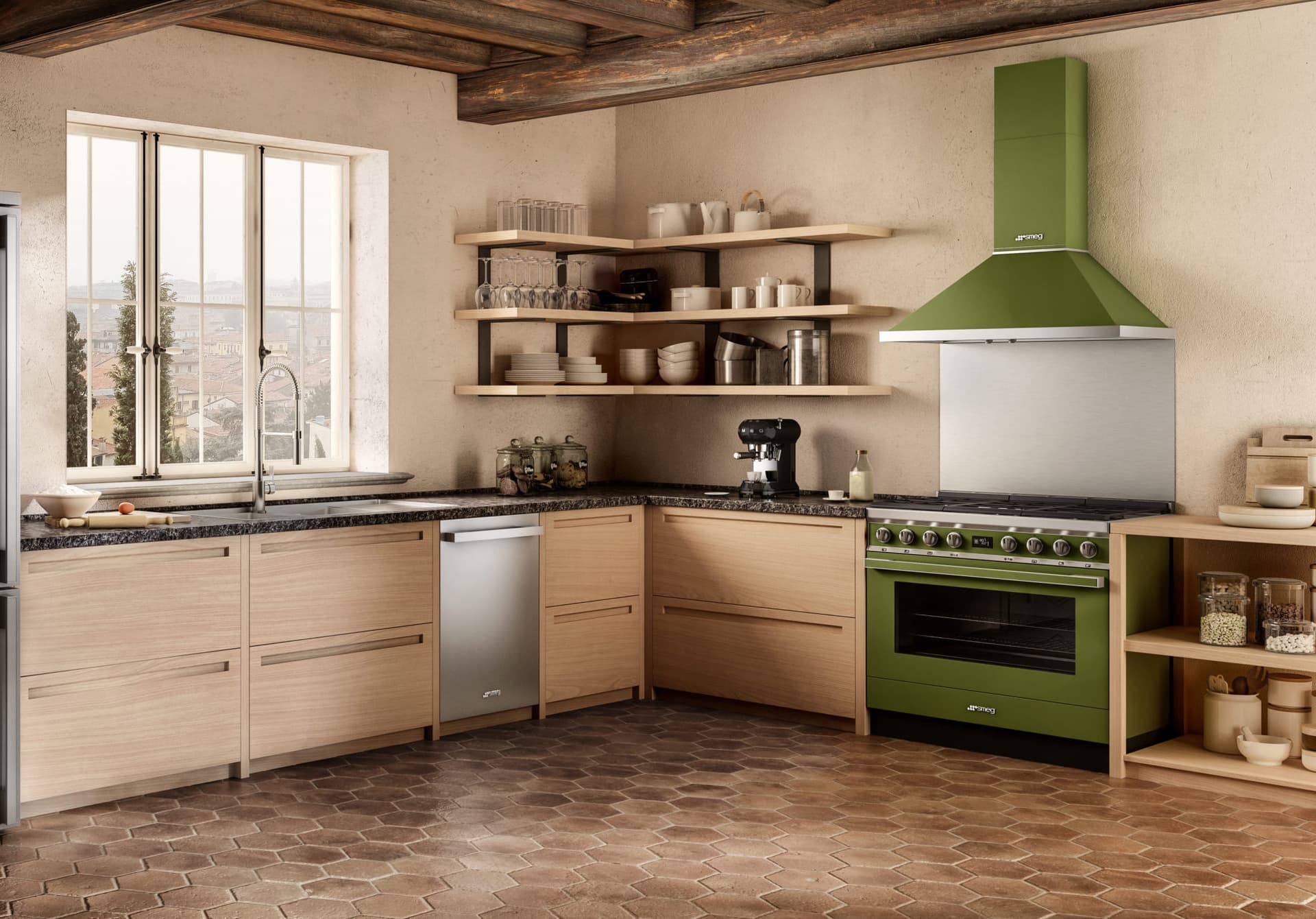 SMEG KPF9OG wand afzuigkap, Olijf groen (afbeelding 3 van 4)