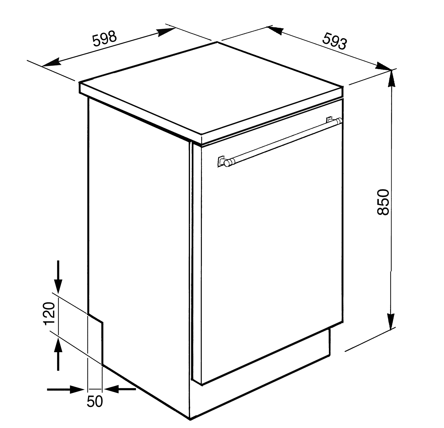 SMEG LVS345BQSTX vaatwasser, technische tekening