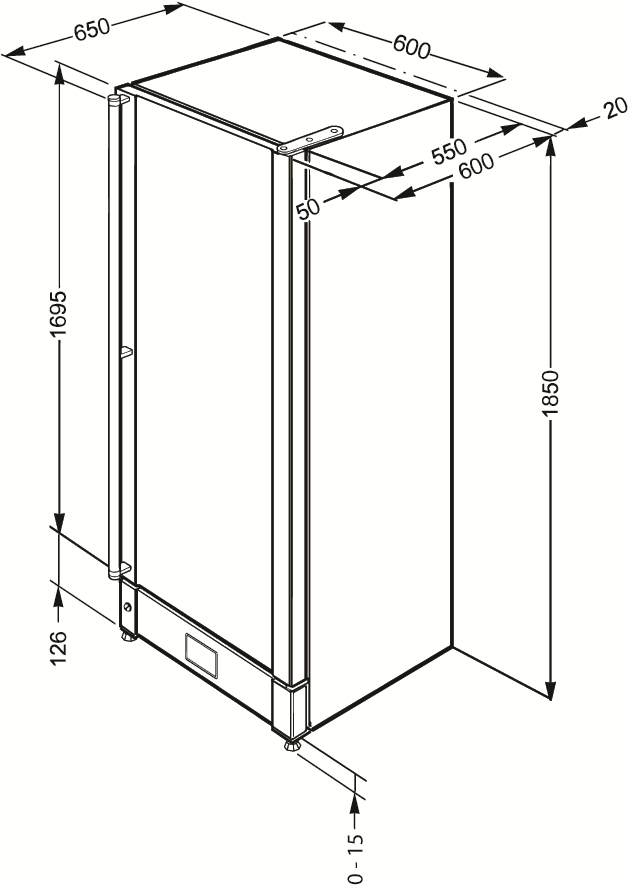 SMEG SCV115G wijnklimaatkast RVS, technische tekening