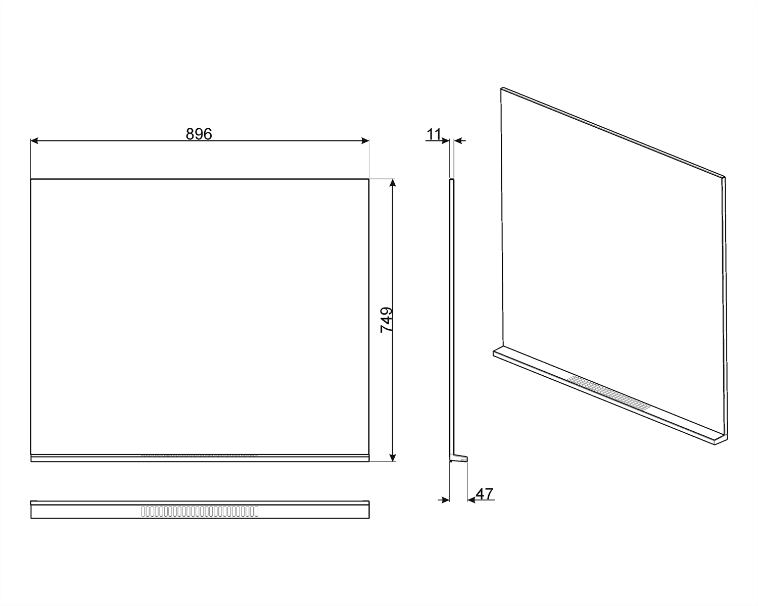 SMEG KIT90X9-1 achterwand, technische tekening