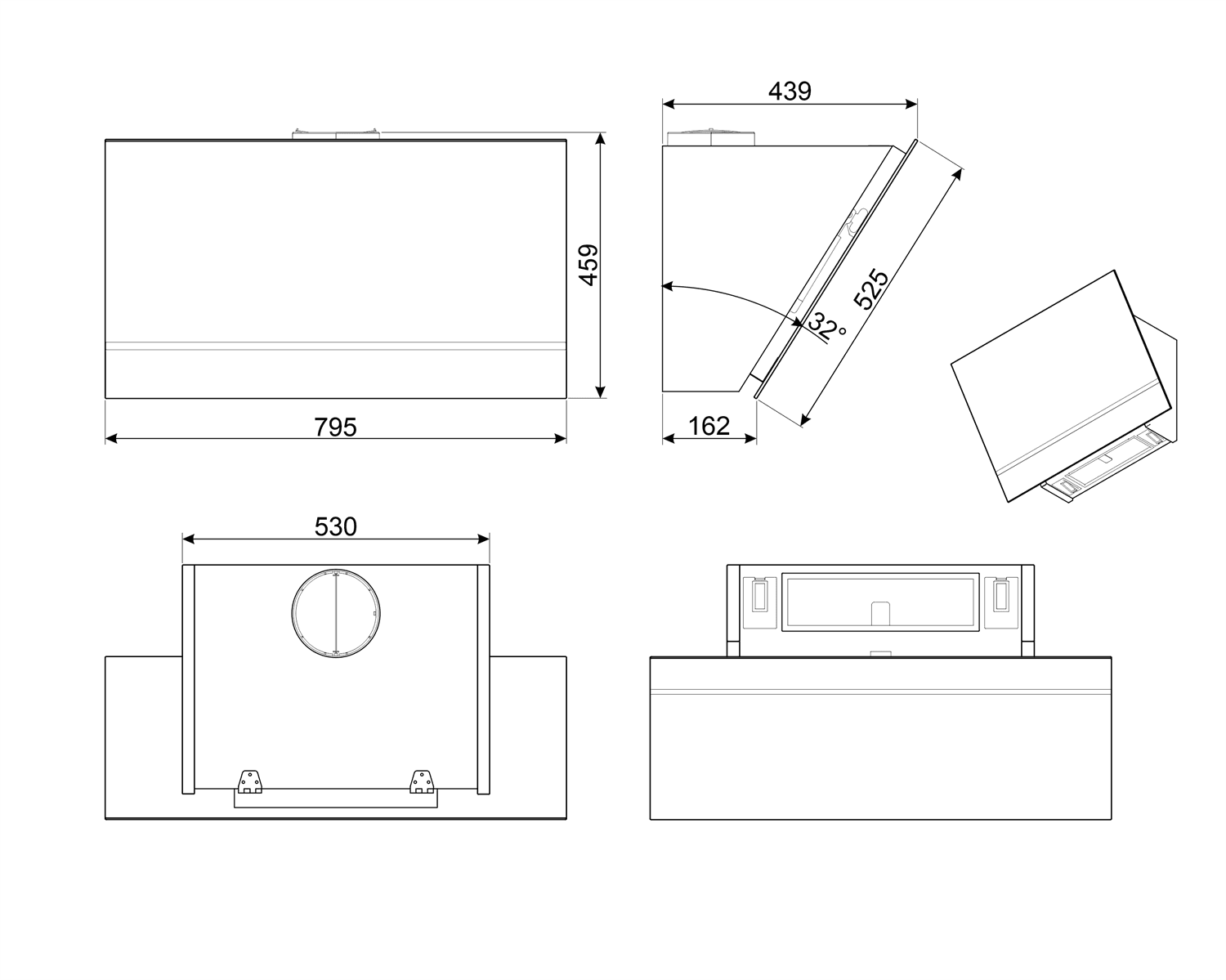 SMEG KV28N wand afzuigkap, technische tekening