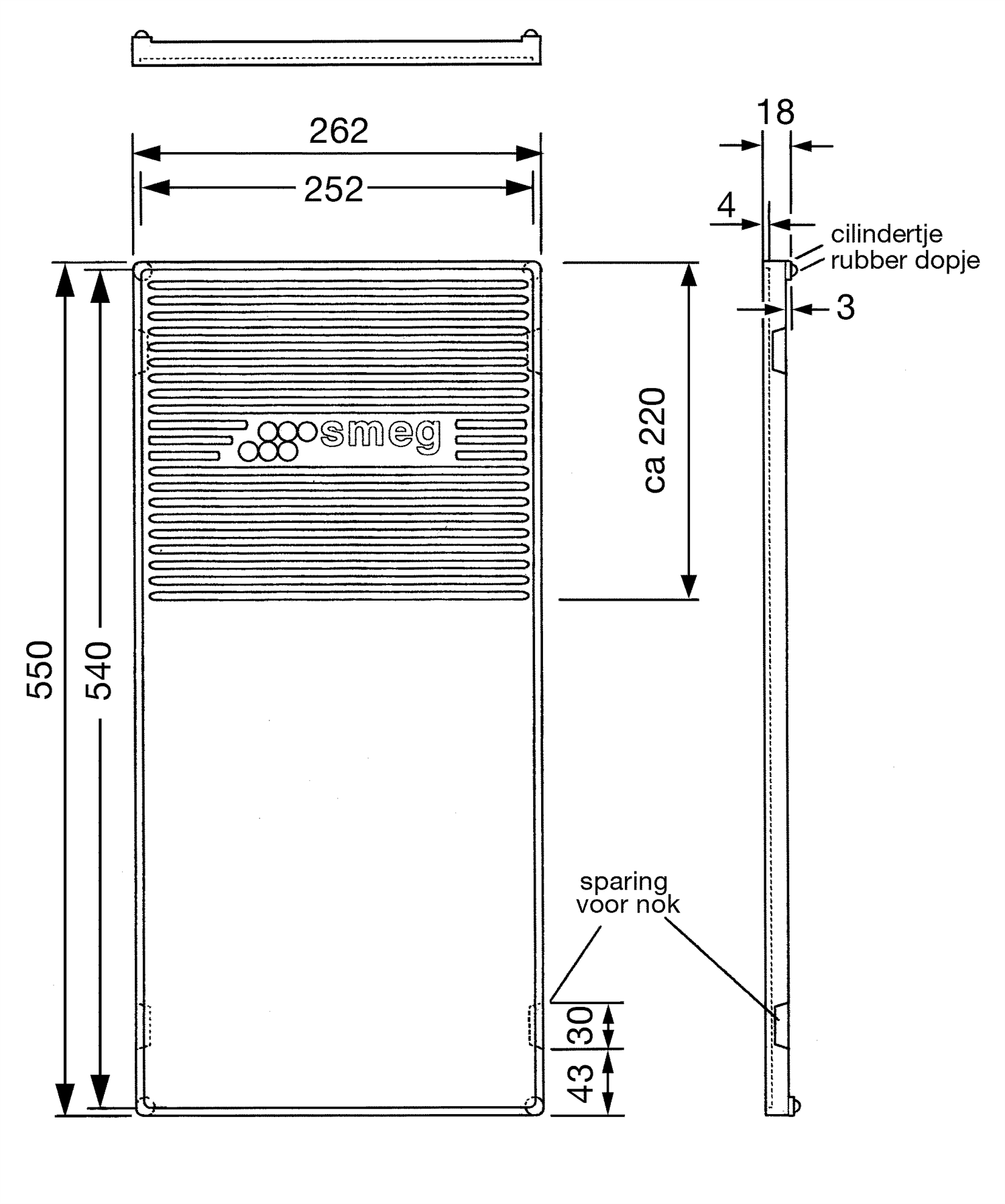 SMEG PARMAXL grillplaat, technische tekening