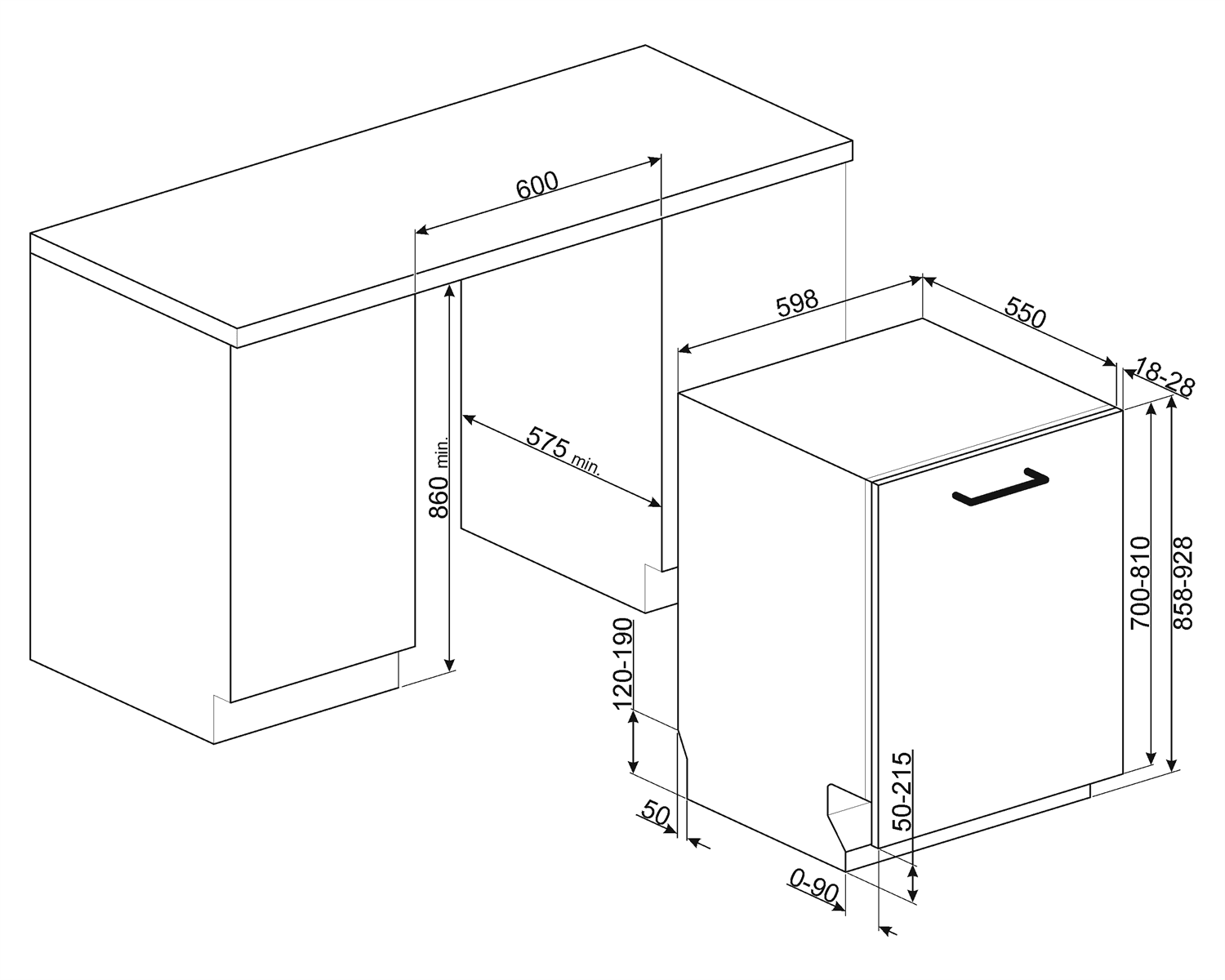 SMEG STL233CLH vaatwasser, technische tekening