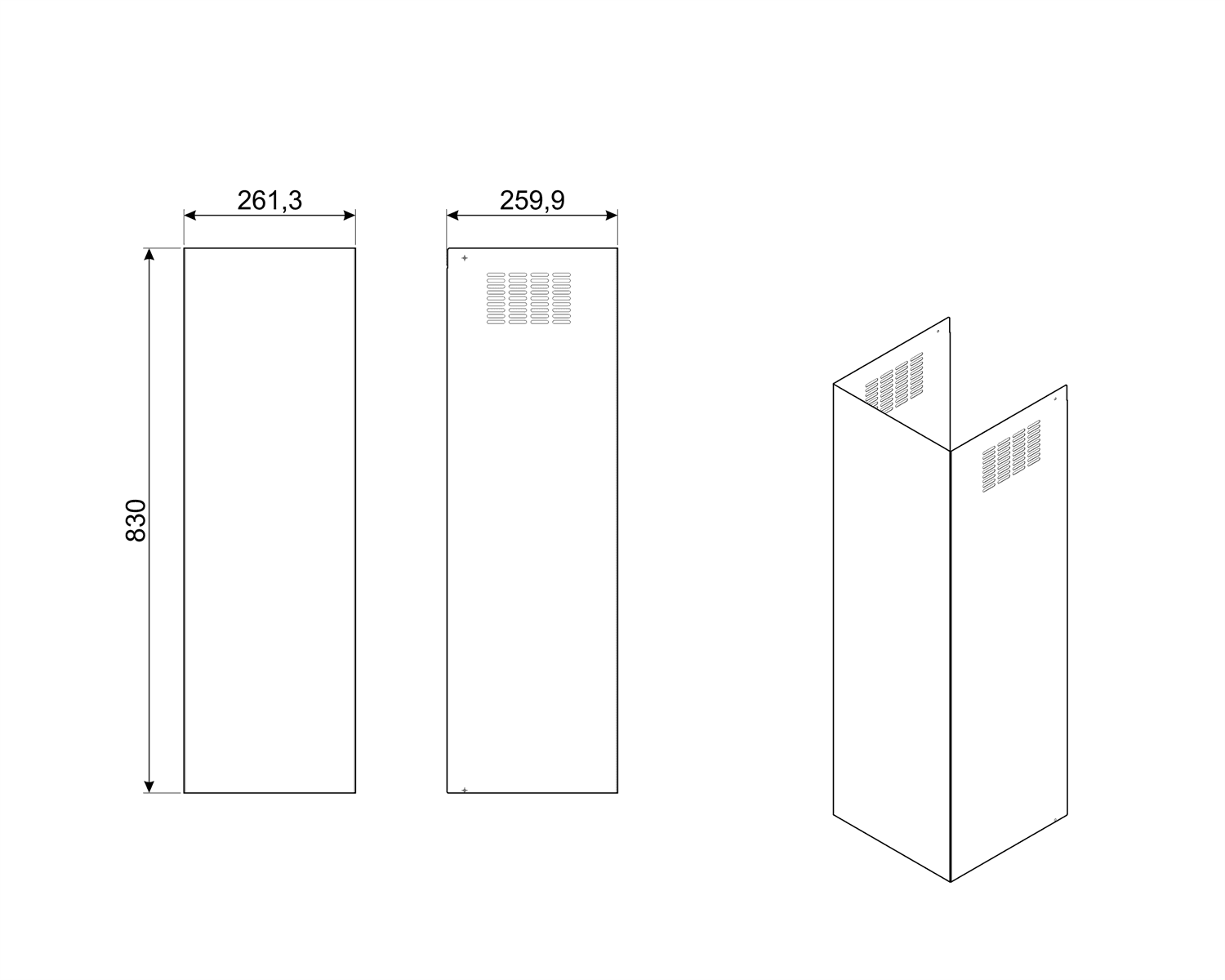 SMEG KITCEKBT schacht verlengstuk, technische tekening