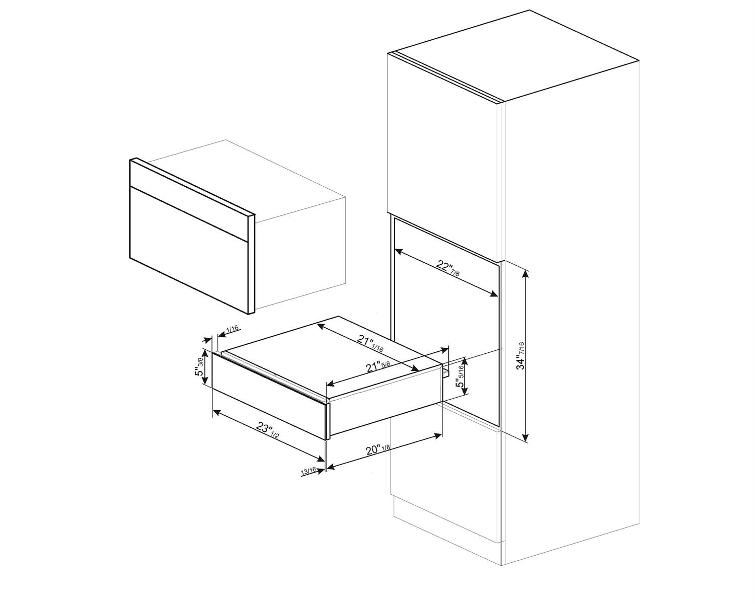 SMEG CPS315X sommelier lade RVS, technische tekening