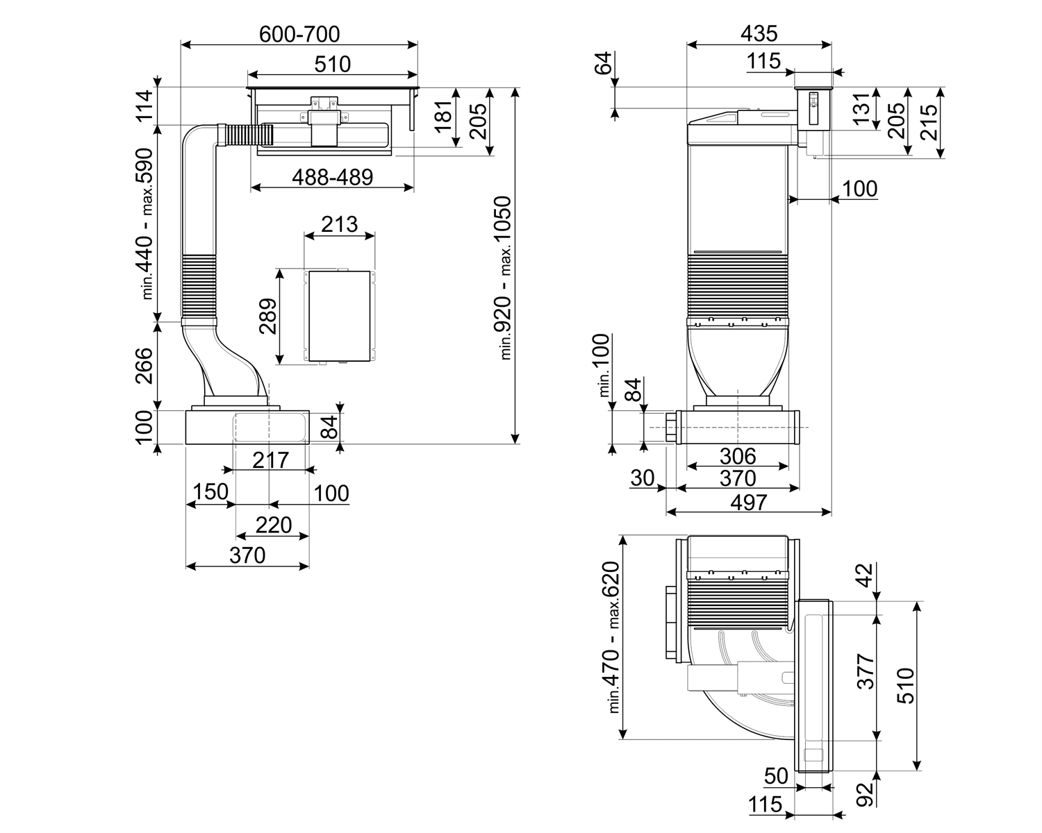 SMEG KDH12WLD afzuigkap zwart, technische tekening