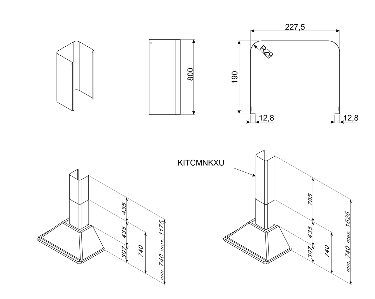 SMEG KITCMNKXU schachtverlenging, technische tekening