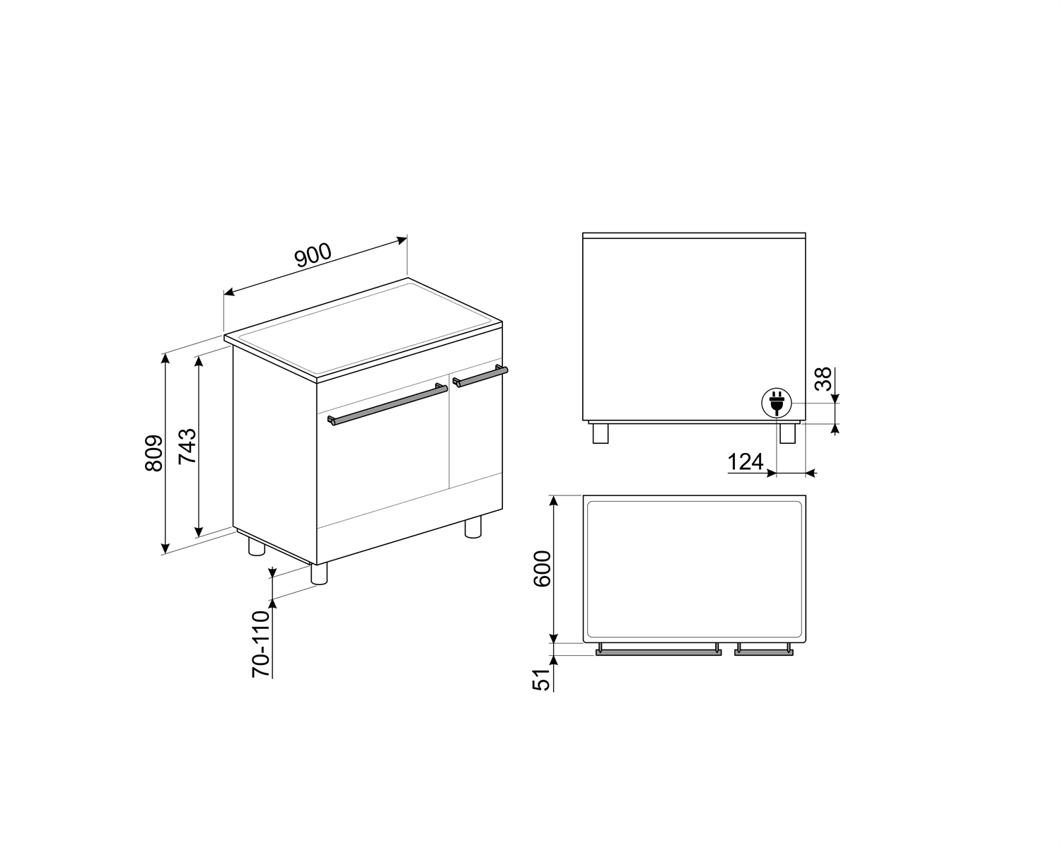 SMEG C92IMMB2 fornuis, technische tekening