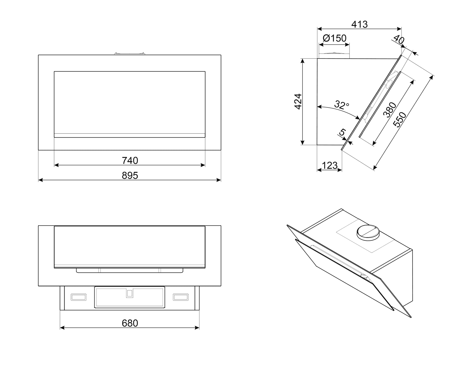 SMEG KV194G wand afzuigkap, technische tekening