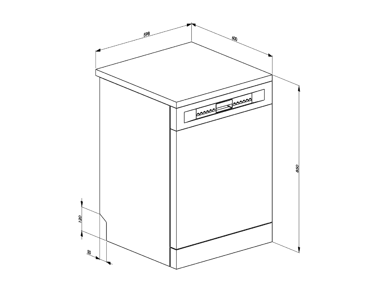 SMEG LVSP345BQX vaatwasser, technische tekening