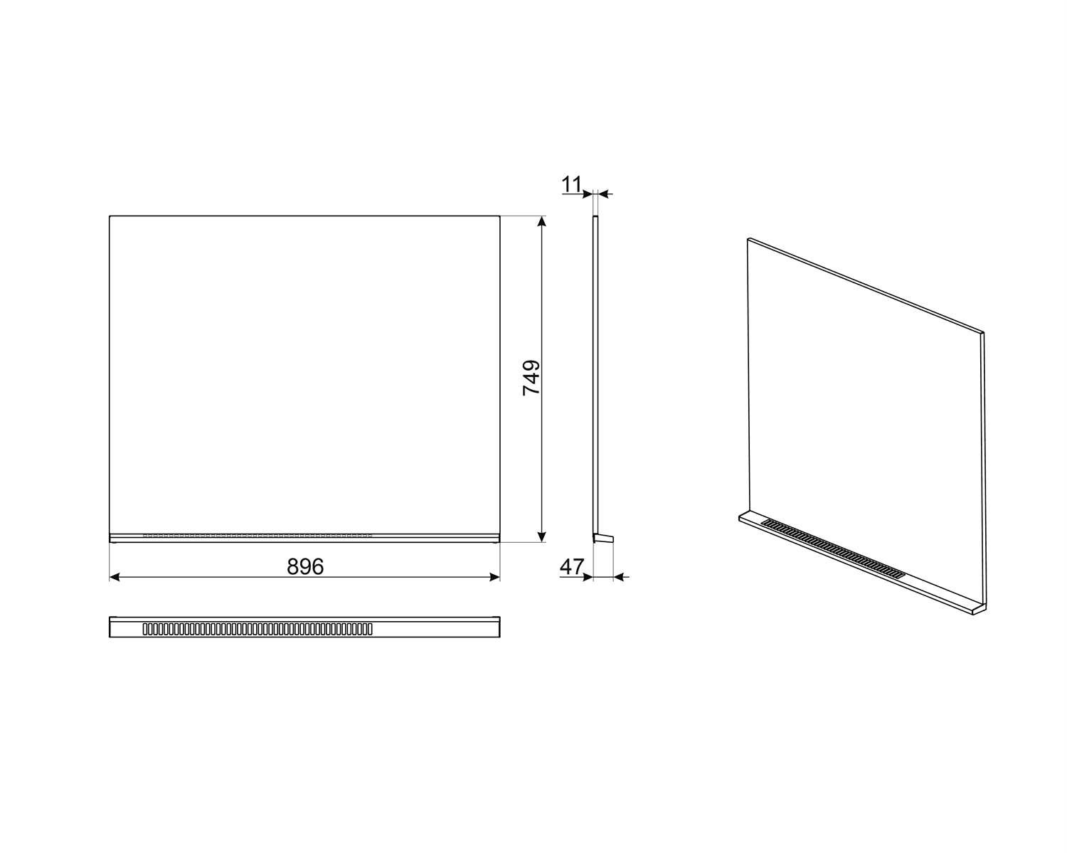 SMEG KIT90N9 achterwand zwart, technische tekening