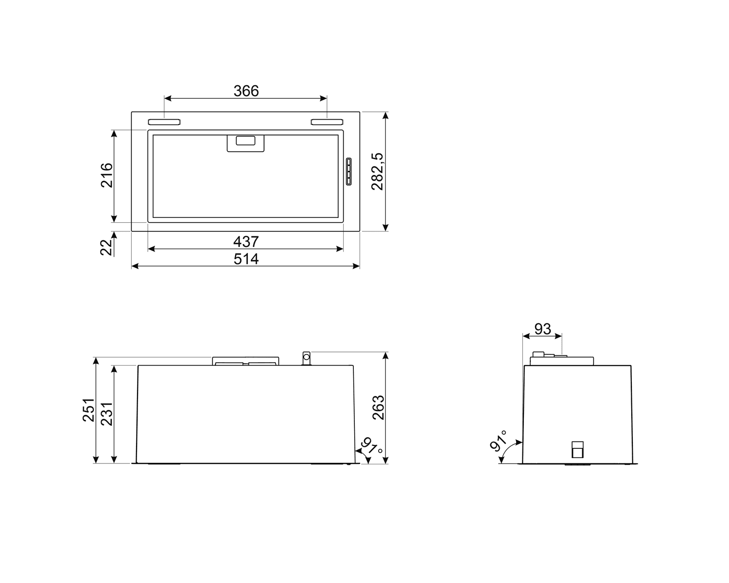 SMEG KSG52HPE inbouw afzuigkap, technische tekening