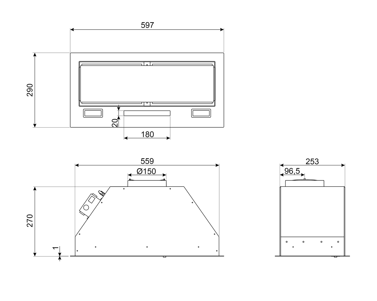 SMEG KSG6P4MB inbouw afzuigkap, technische tekening