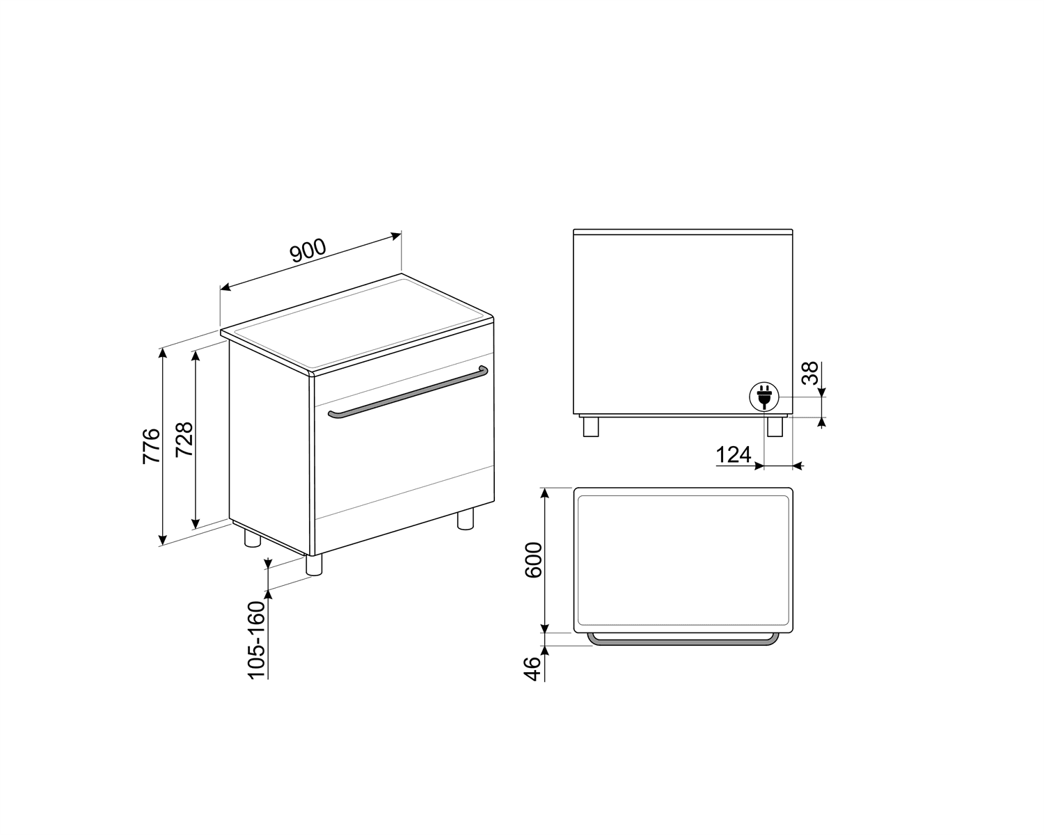 SMEG CX91IMBL fornuis, technische tekening
