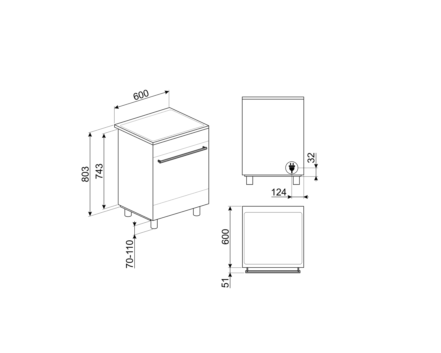 SMEG C6IMMBM2 fornuis, technische tekening