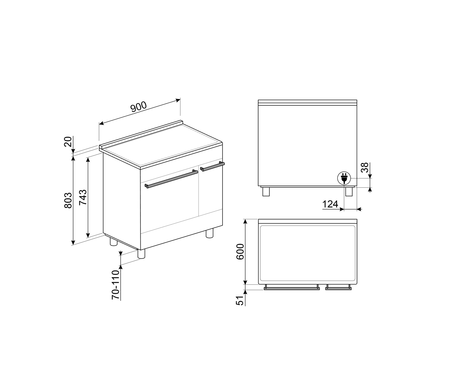SMEG C92IPX2 fornuis, technische tekening
