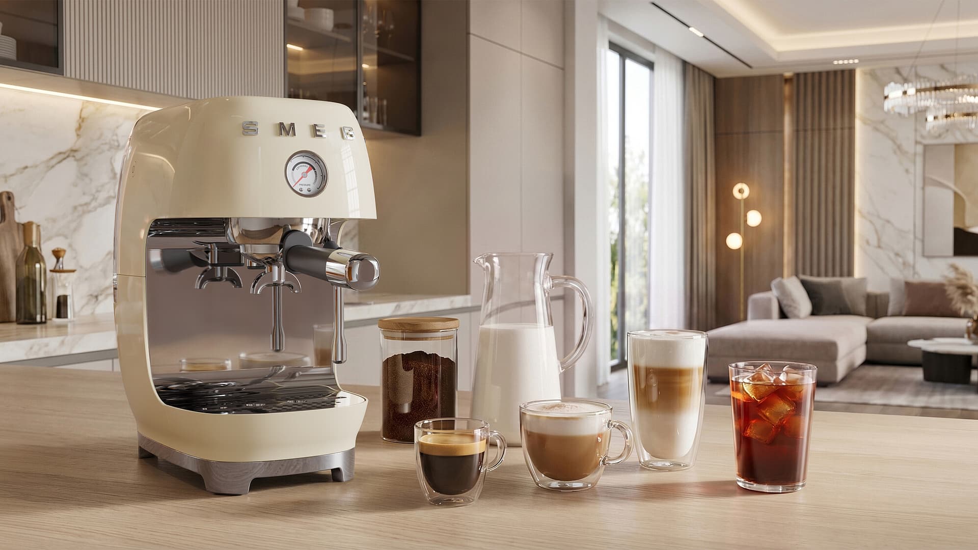 SMEG ECF03CREU espressomachine, Creme (afbeelding 2 van 6)