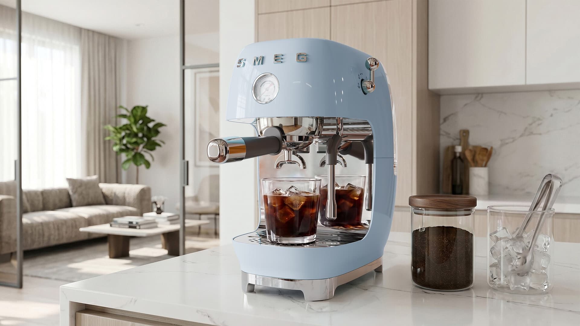 SMEG ECF03PBEU espressomachine, Pastelblauw (afbeelding 2 van 6)