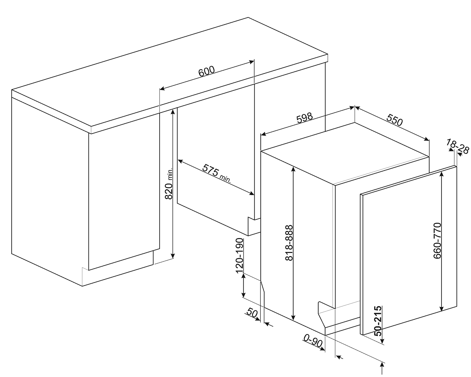 SMEG STL7324AQLLW vaatwasser, technische tekening