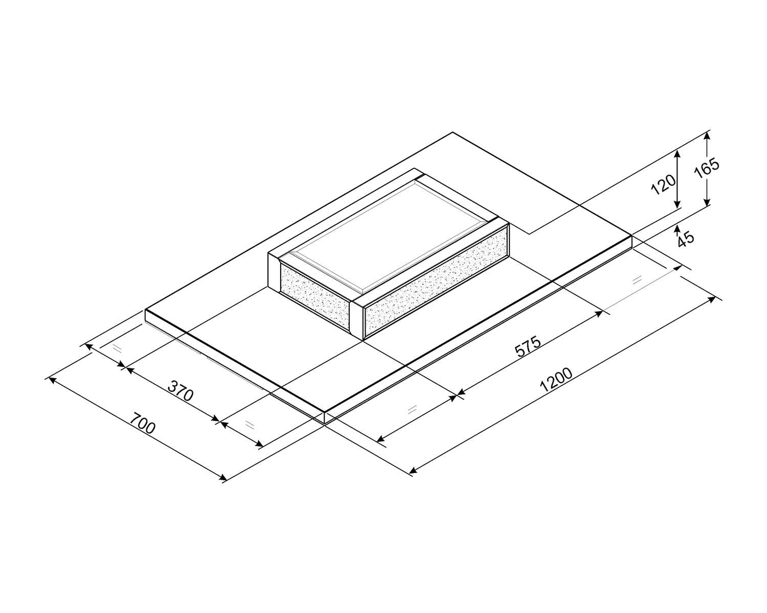 SMEG KSCF120B plafond unit afzuigkap, technische tekening