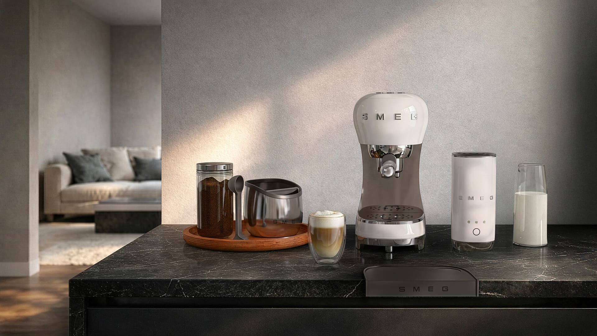 SMEG ECF12WHEU espressomachine en melkschuimer wit (afbeelding 2 van 2)