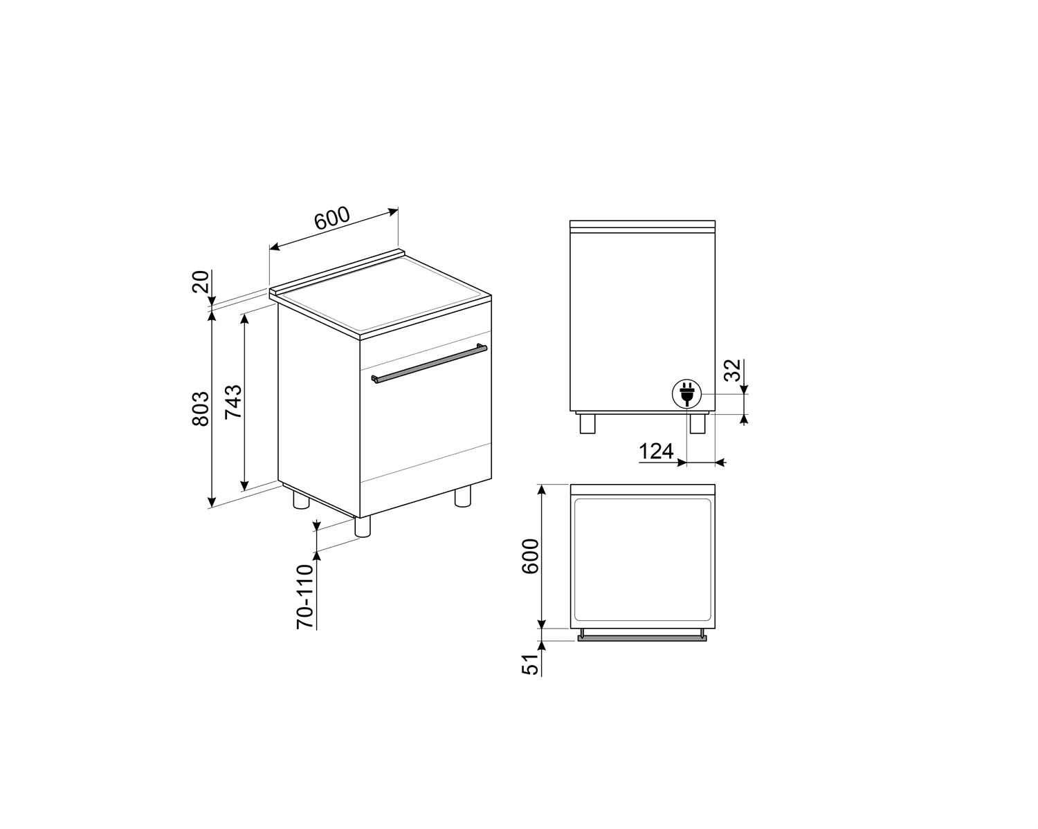 SMEG C6IPBLT2 fornuis, technische tekening