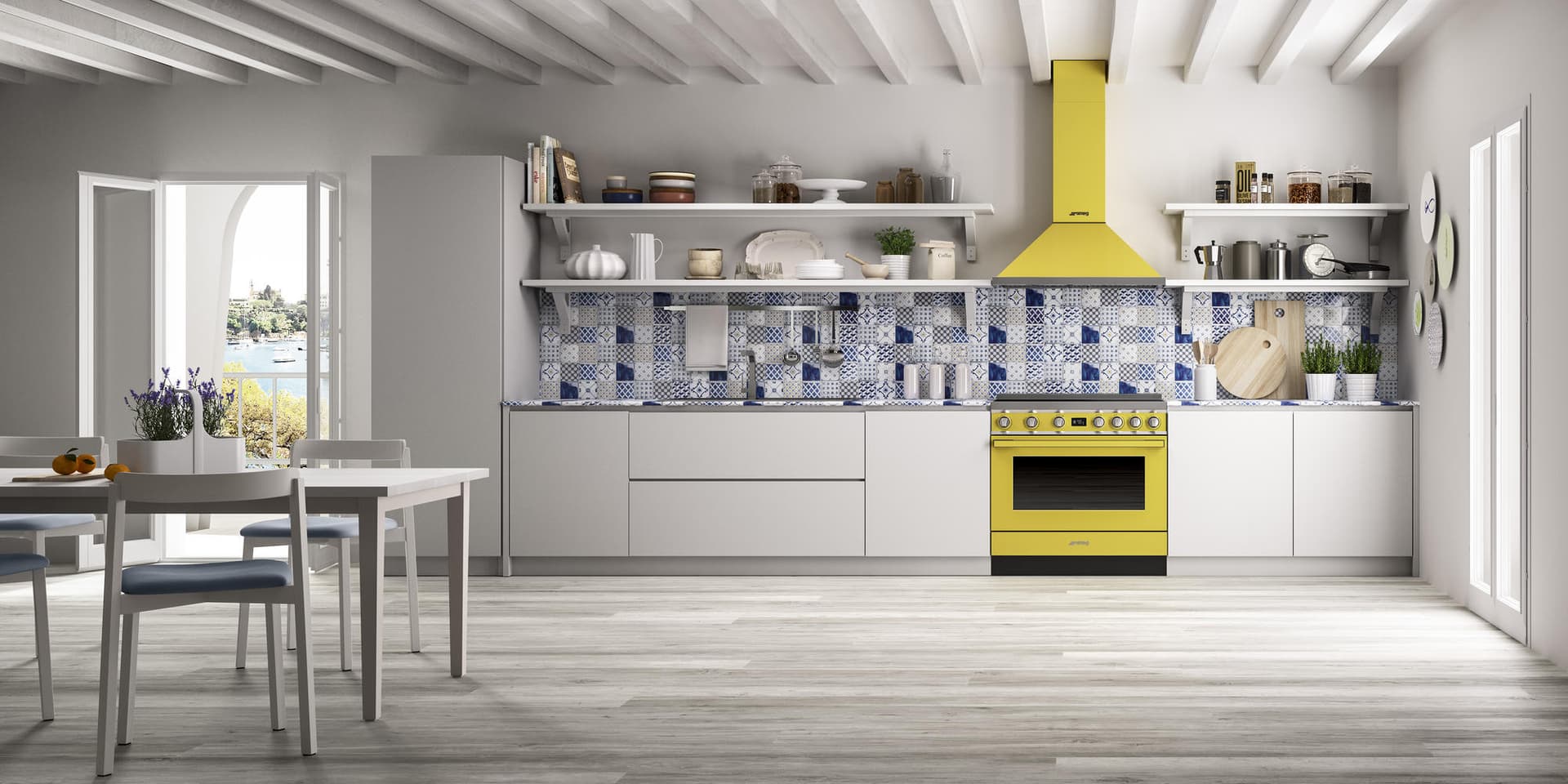 SMEG CPF9IPYW fornuis + KPF9YW afzuigkap, Geel (afbeelding 2 van 4)