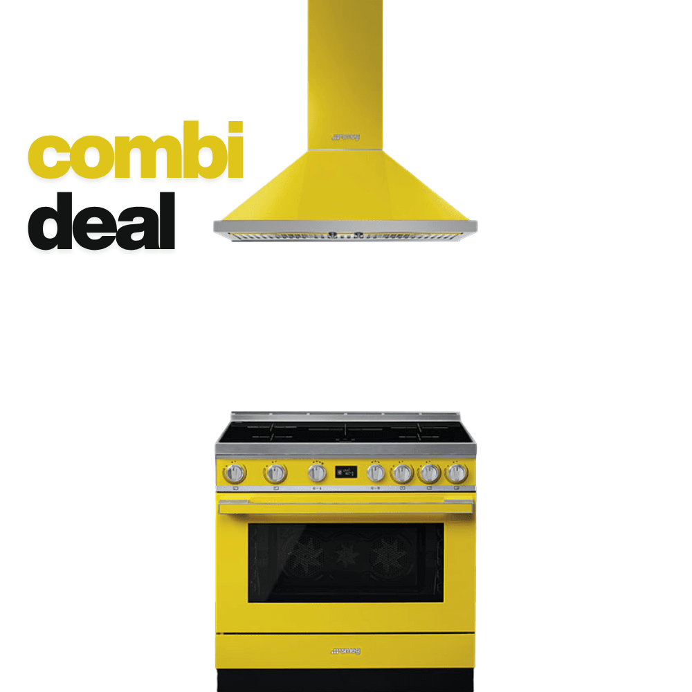 SMEG CPF9IPYW fornuis + KPF9YW afzuigkap, Geel (afbeelding 1 van 4)